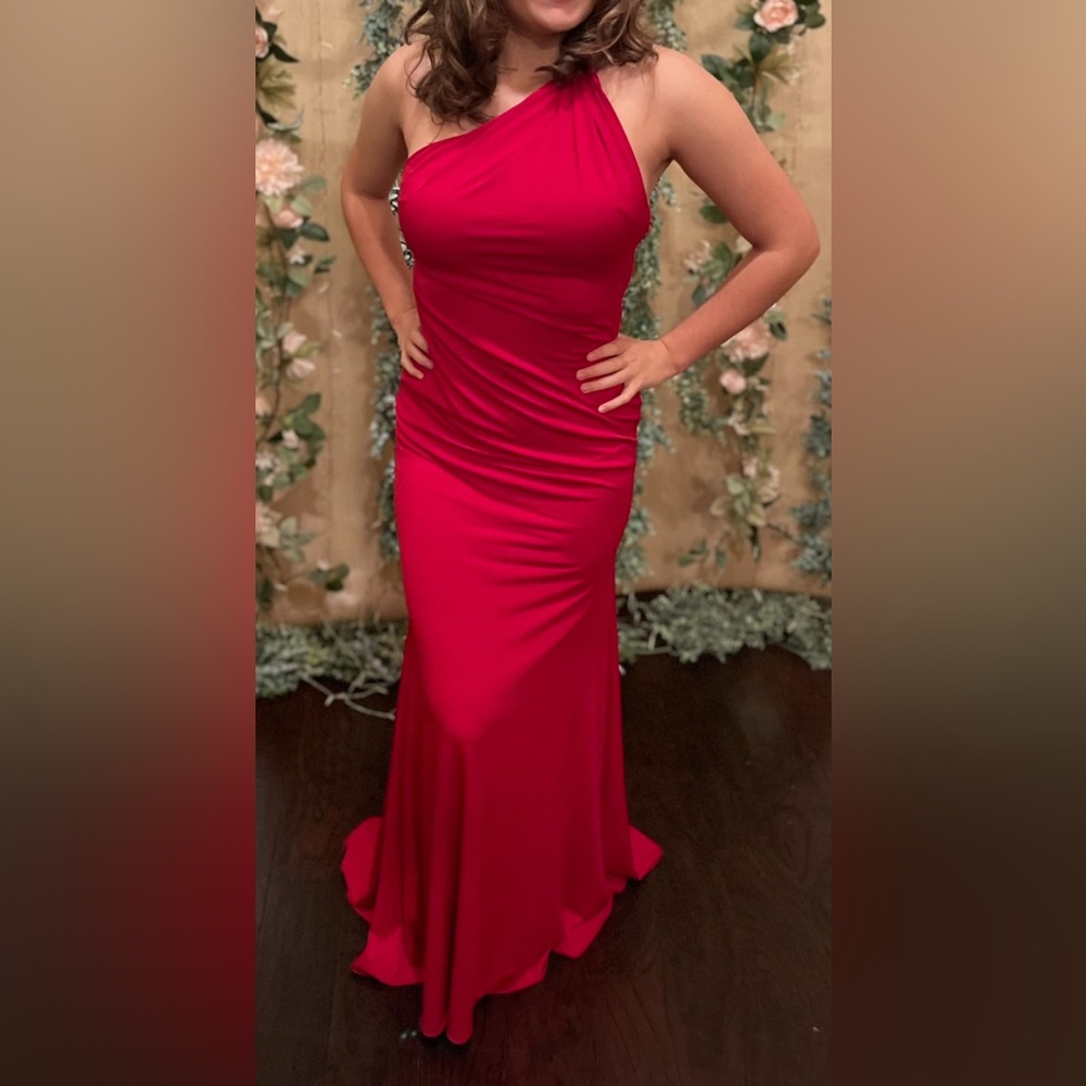 Sherri Hill One-Shoulder Red Evening Gown